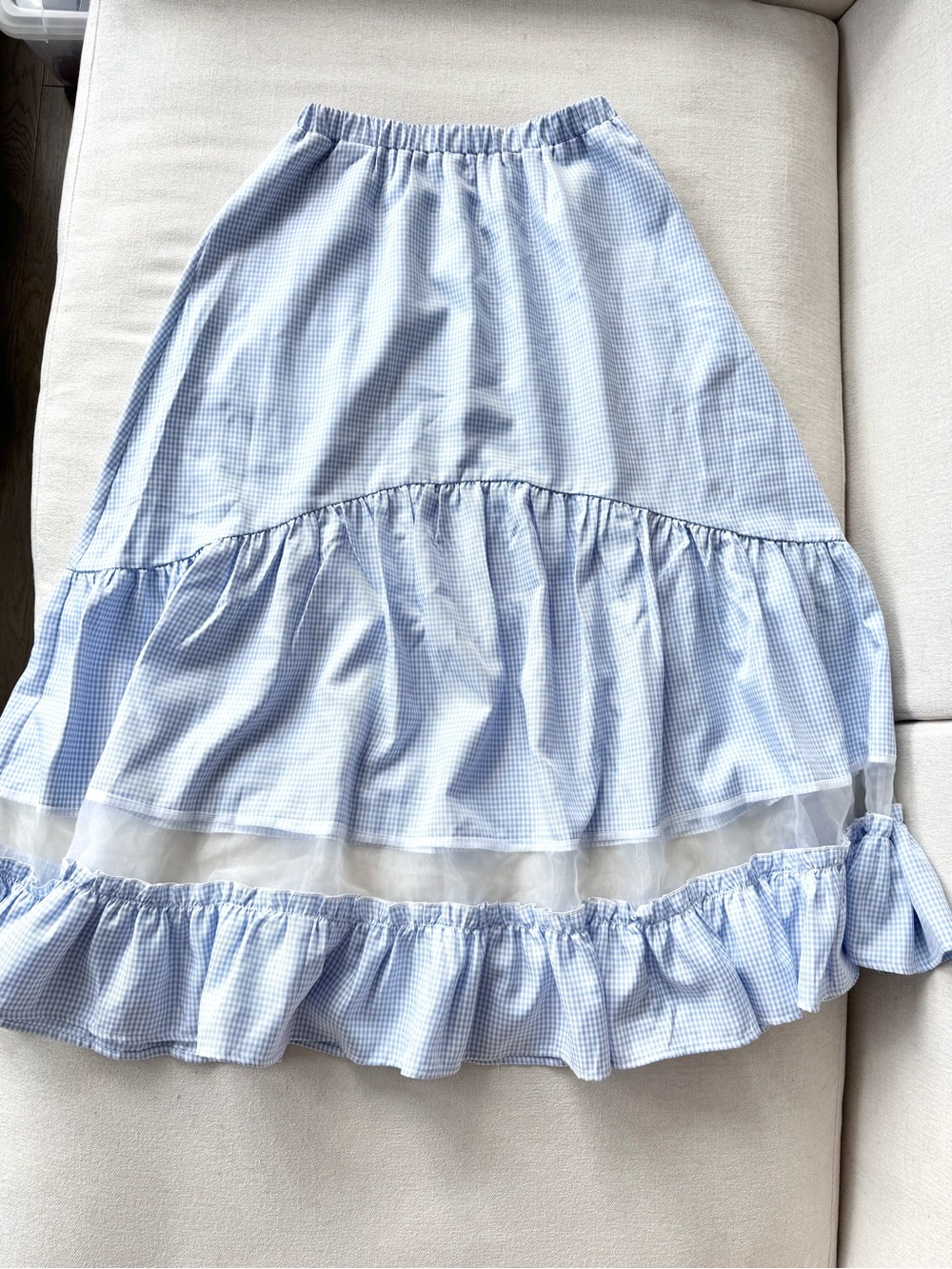 BNWOT merryjenny Blue Gingham Tiered Midi Skirt (Size S)